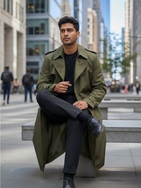 Christian Dior Men's Olive Green Double-Breasted Trench Coat w/ Lining  Size 42R